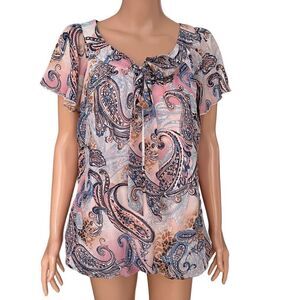 Sara Michelle floral paisley print front tie detail blouse size L